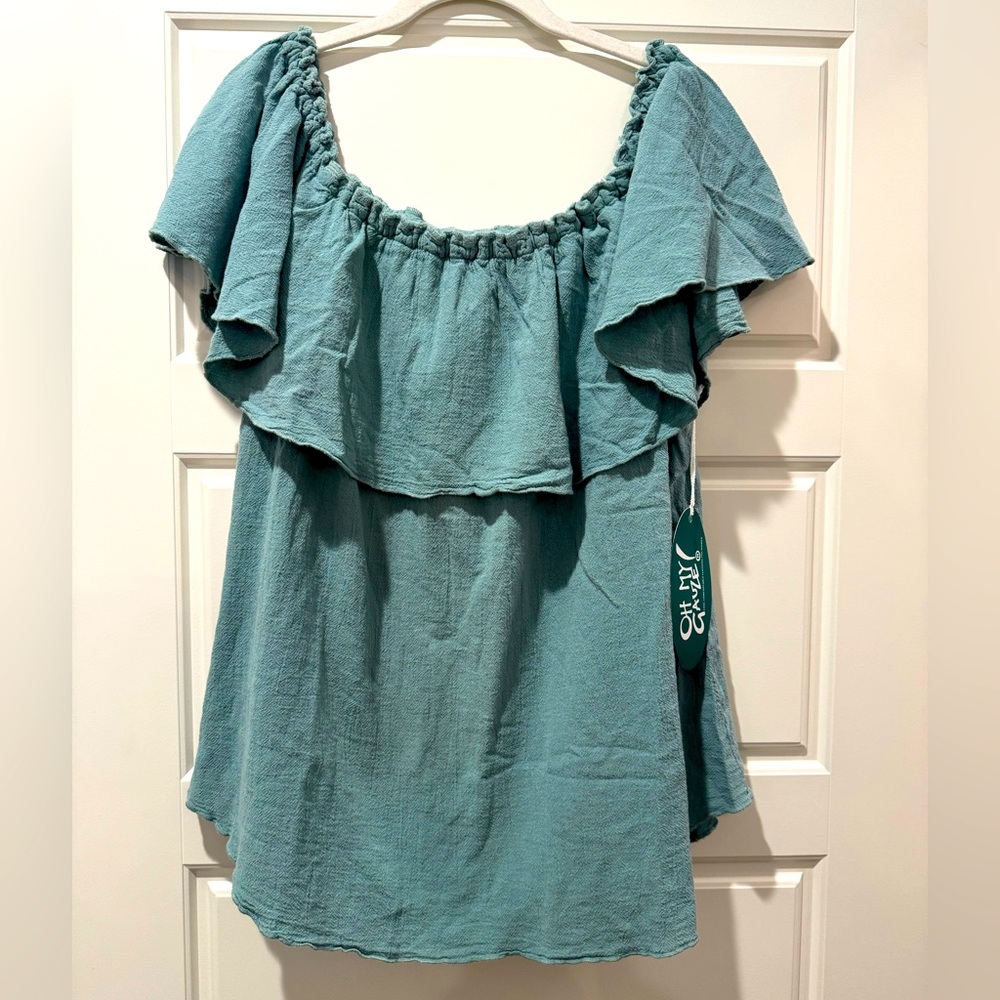 NWT Oh My Gauze! M (Size 2) Teal Blue Cotton Tank Top with Collar